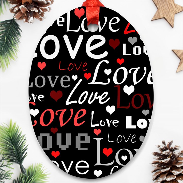 Red Love pattern Ornament (Oval) 