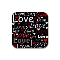 Red Love Pattern Rubber Square Coaster (4 Pack)  by Valentinaart