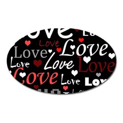 Red Love Pattern Oval Magnet