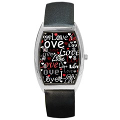 Red Love Pattern Barrel Style Metal Watch by Valentinaart