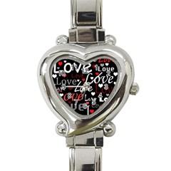 Red Love Pattern Heart Italian Charm Watch by Valentinaart