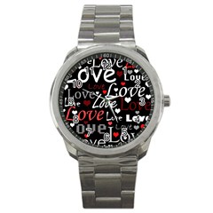 Red Love Pattern Sport Metal Watch by Valentinaart