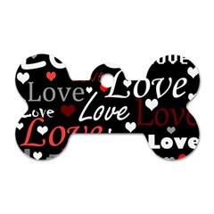 Red Love Pattern Dog Tag Bone (one Side) by Valentinaart