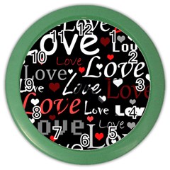 Red Love Pattern Color Wall Clocks by Valentinaart