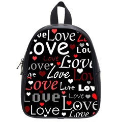 Red Love Pattern School Bags (small)  by Valentinaart