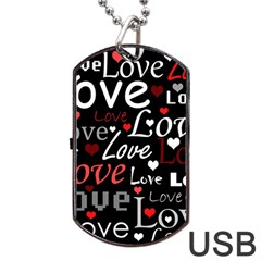 Red Love Pattern Dog Tag Usb Flash (one Side) by Valentinaart