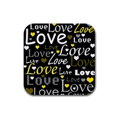 Yellow Love pattern Rubber Coaster (Square) 