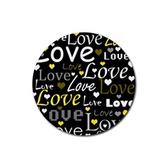 Yellow Love pattern Rubber Round Coaster (4 pack) 