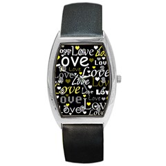 Yellow Love Pattern Barrel Style Metal Watch by Valentinaart