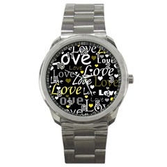 Yellow Love Pattern Sport Metal Watch by Valentinaart