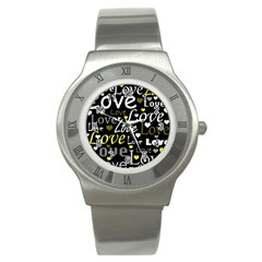 Yellow Love Pattern Stainless Steel Watch by Valentinaart