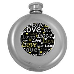 Yellow Love pattern Round Hip Flask (5 oz)