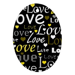 Yellow Love pattern Oval Ornament (Two Sides)