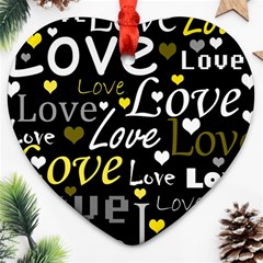 Yellow Love pattern Heart Ornament (2 Sides)