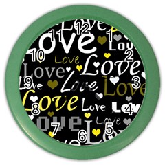 Yellow Love Pattern Color Wall Clocks by Valentinaart