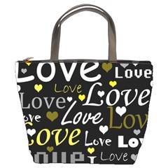 Yellow Love Pattern Bucket Bags by Valentinaart