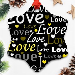 Yellow Love pattern Snowflake Ornament (2-Side)