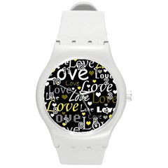 Yellow Love pattern Round Plastic Sport Watch (M)