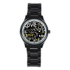 Yellow Love pattern Stainless Steel Round Watch