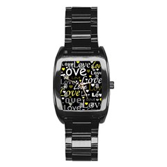 Yellow Love pattern Stainless Steel Barrel Watch