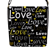 Yellow Love pattern Flap Messenger Bag (L) 