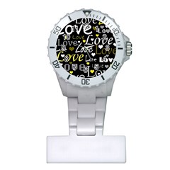 Yellow Love Pattern Plastic Nurses Watch by Valentinaart