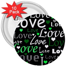 Green Valentine s Day Pattern 3  Buttons (10 Pack)  by Valentinaart