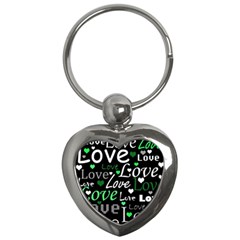 Green Valentine s Day Pattern Key Chains (heart)  by Valentinaart