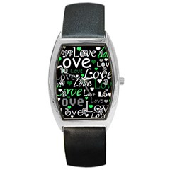 Green Valentine s Day Pattern Barrel Style Metal Watch by Valentinaart