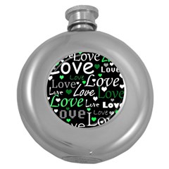 Green Valentine s Day Pattern Round Hip Flask (5 Oz) by Valentinaart