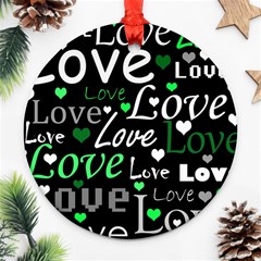 Green Valentine s Day Pattern Round Ornament (two Sides)  by Valentinaart