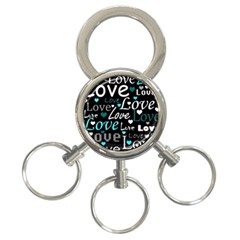 Valentine s Day Pattern - Cyan 3-ring Key Chains by Valentinaart