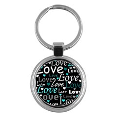 Valentine s Day Pattern - Cyan Key Chains (round)  by Valentinaart