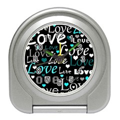 Valentine s Day Pattern - Cyan Travel Alarm Clocks by Valentinaart