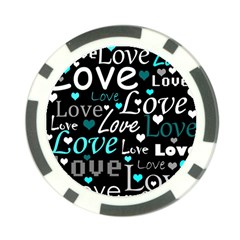 Valentine s Day Pattern - Cyan Poker Chip Card Guards by Valentinaart