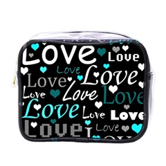 Valentine s Day Pattern - Cyan Mini Toiletries Bags by Valentinaart