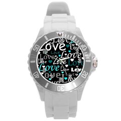 Valentine s Day Pattern - Cyan Round Plastic Sport Watch (l) by Valentinaart