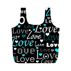 Valentine s Day Pattern - Cyan Full Print Recycle Bags (m)  by Valentinaart