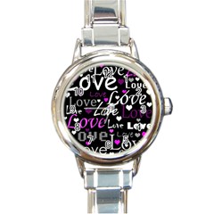 Valentine s Day Pattern - Purple Round Italian Charm Watch by Valentinaart