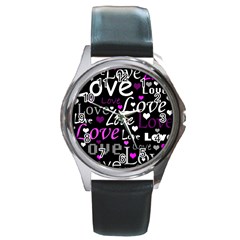 Valentine s Day Pattern - Purple Round Metal Watch by Valentinaart