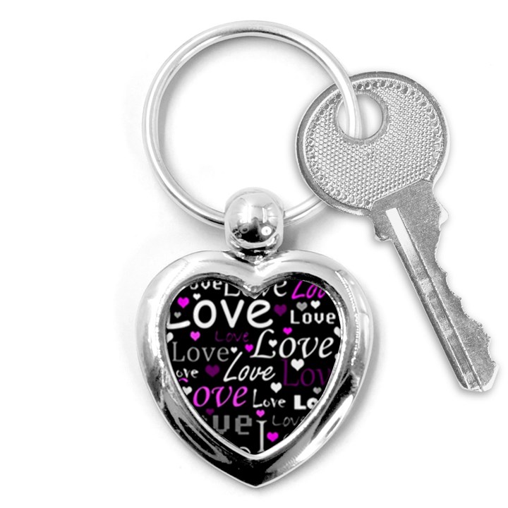 Valentine s day pattern - purple Key Chains (Heart) 