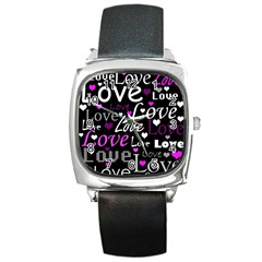 Valentine s Day Pattern - Purple Square Metal Watch by Valentinaart