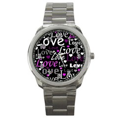 Valentine s Day Pattern - Purple Sport Metal Watch by Valentinaart