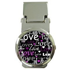 Valentine s Day Pattern - Purple Money Clip Watches by Valentinaart