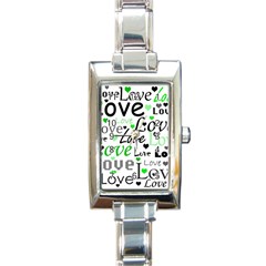 Green  Valentine s Day Pattern Rectangle Italian Charm Watch by Valentinaart