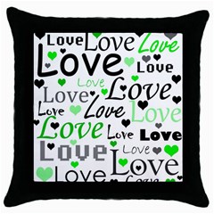 Green  Valentine s Day Pattern Throw Pillow Case (black) by Valentinaart