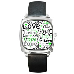 Green  Valentine s Day Pattern Square Metal Watch by Valentinaart