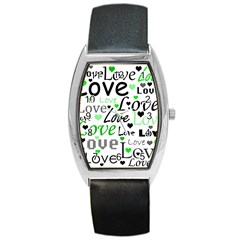 Green  Valentine s Day Pattern Barrel Style Metal Watch by Valentinaart