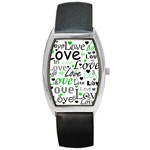 Green  Valentine s day pattern Barrel Style Metal Watch Front