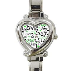 Green  Valentine s Day Pattern Heart Italian Charm Watch by Valentinaart